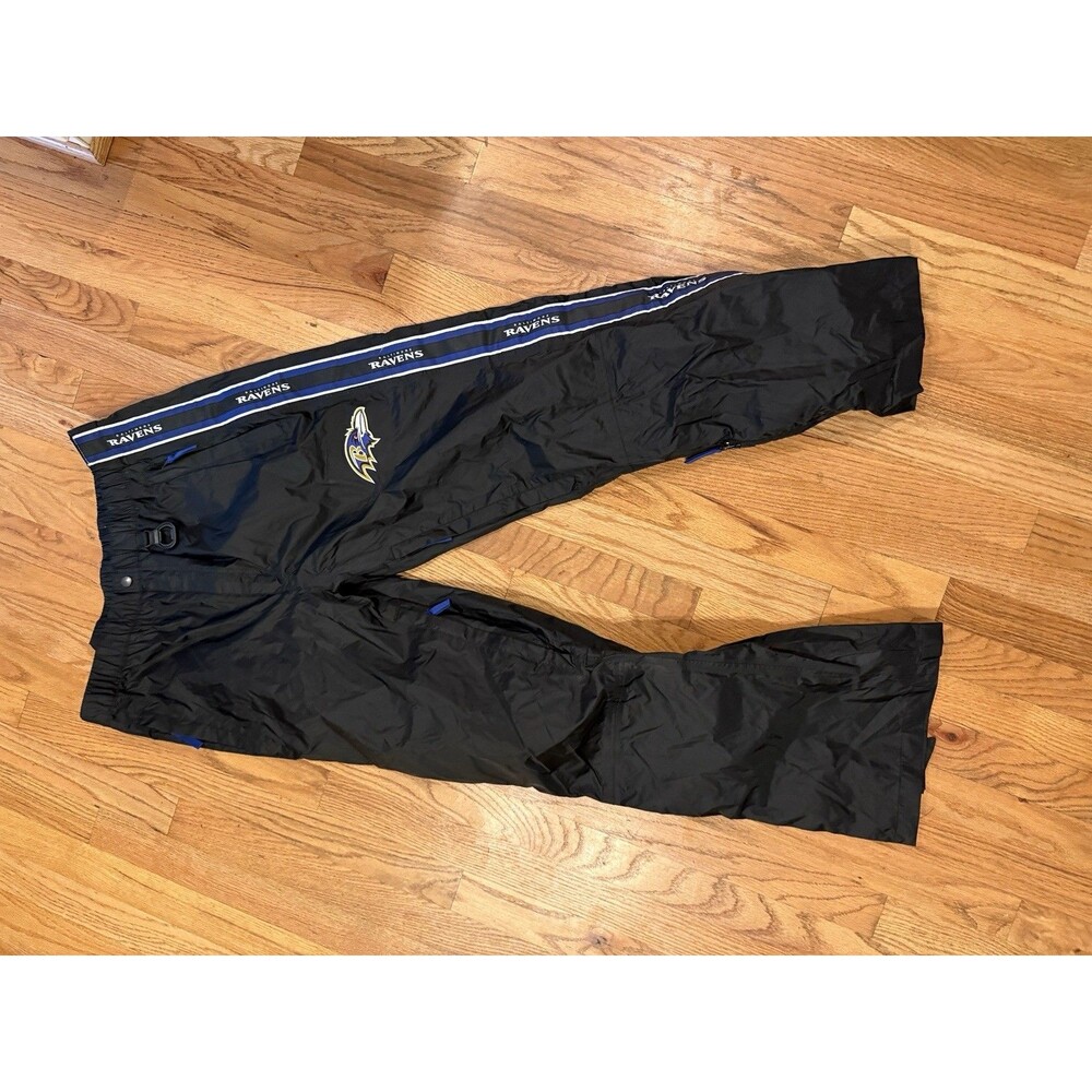 Vtg NFL Baltimore Ravens Track Pants Men's L Full Side Zip Adjustable‎ Logo Loud